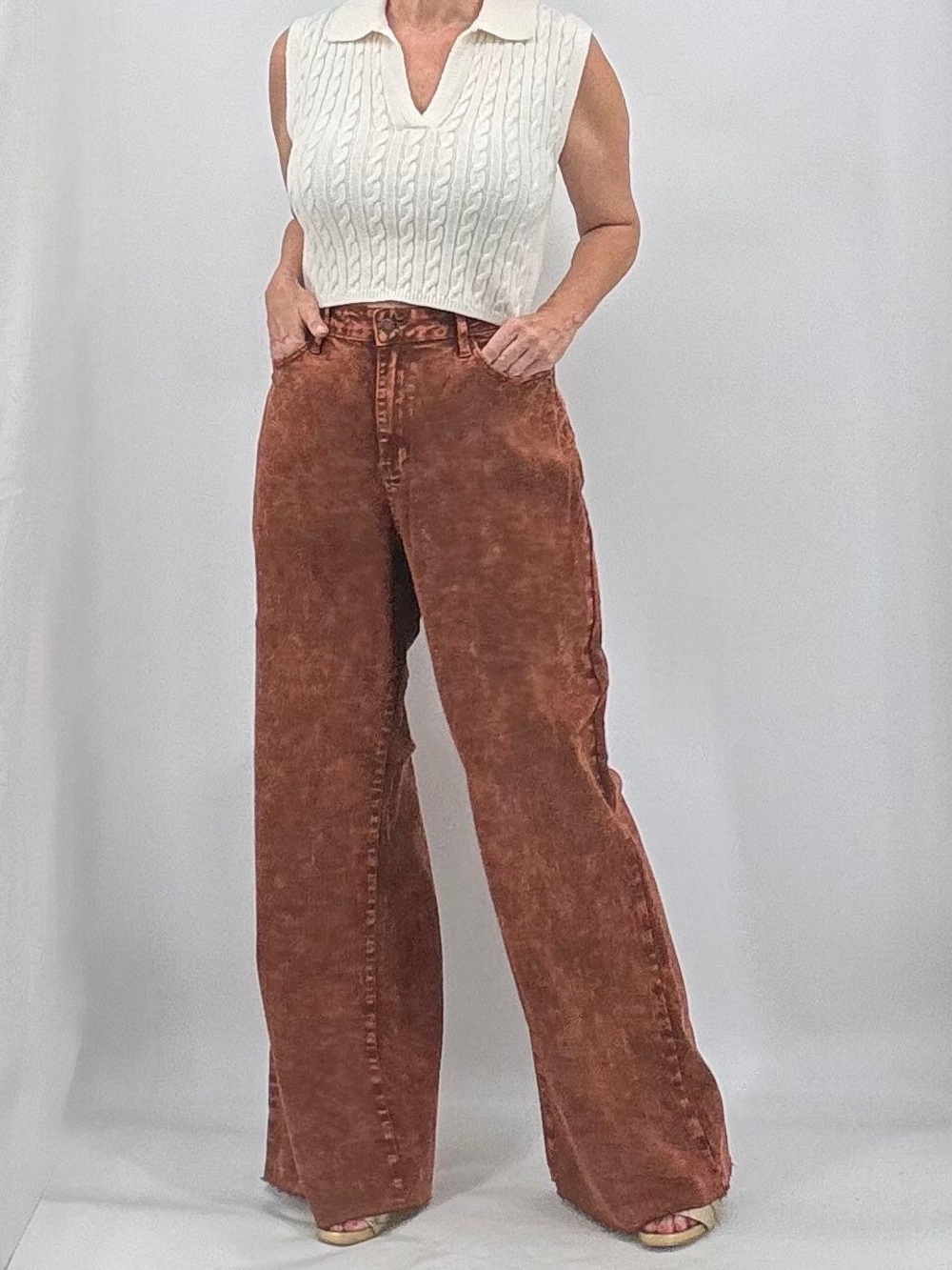 Judy Blue NEW Retro Wide Leg Raw Hem High Rise Pumpkin Spice Jeans Size 20W NWT